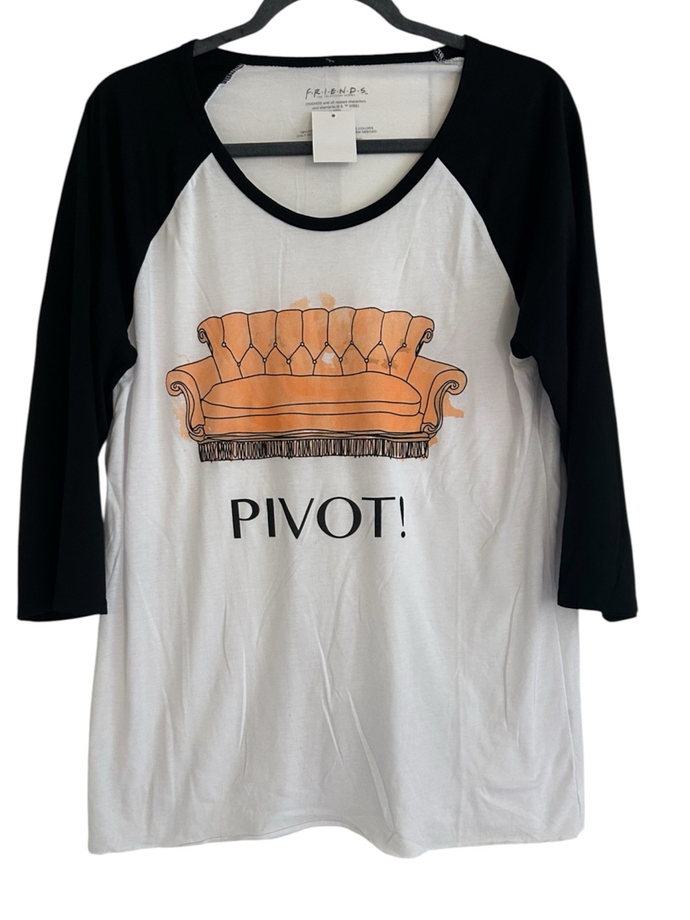 Officially Licensed Friends TV Show "Pivot" Raglan Baseball Shirt Size XL
